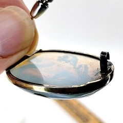 Antique Opalescent Glass Brooch Hand-Painted Birds C Clasp Victorian 1.5″