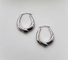 Vintage Designer Solid 14K White Gold Hoop Pierced Dangle Drop Earrings 14kt
