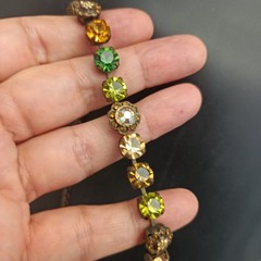 Vintage Crystal Necklace Autumn Brown Green Brass Statement Romantic Statement