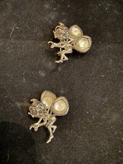 Vintage Set of 2 Fairy Elf Pixie Imp Sterling Brooch Pin Abalone Wings