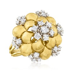 Vintage 1.15 ct. t.w. Diamond Flower Ring in 14kt Yellow Gold. Size 6.25