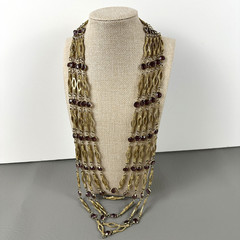 Vintage Necklace Gold Tone Multi Strand Purple Rhinestone Statement 25″