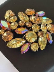 Signed Regency Rhinestone Brooch AB Amber Yellow Champagne Spray Pin