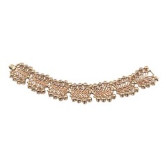 Vintage Crown Trifari Faux Pearl Rhinestone Feather Chevron Gold Tone Bracelet
