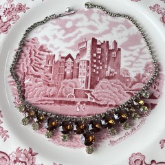 Vtg 15” Rhinestone Choker Necklace -Amber & Champagne Crystal – Evening Wear