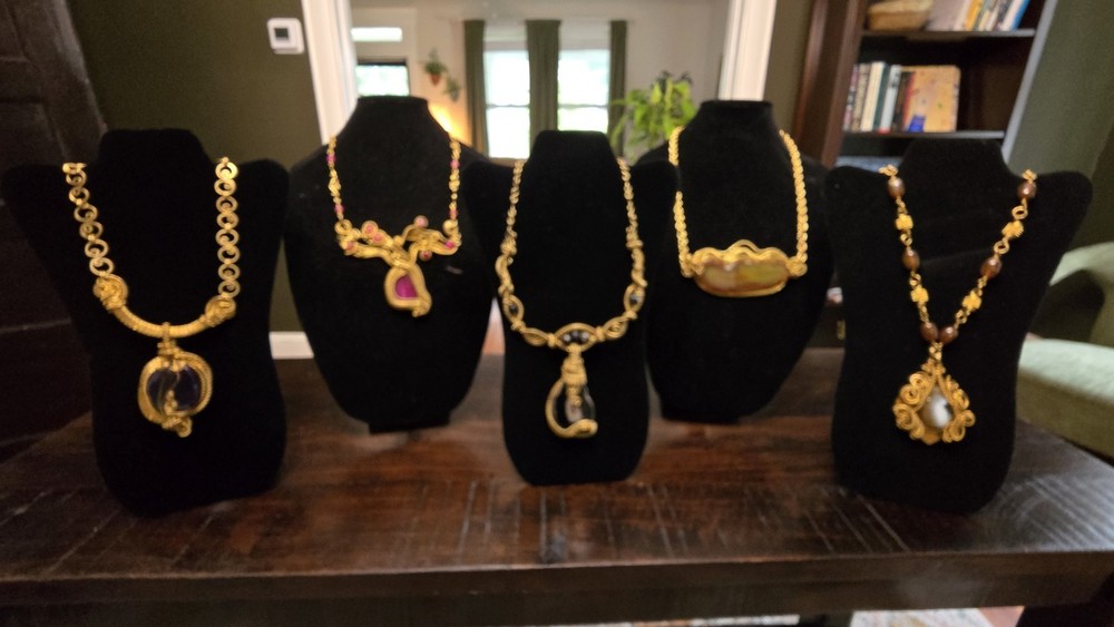 5 Handmade Egyptian Wire Wrapped Brass Gemstone Necklaces – $750+ Retail