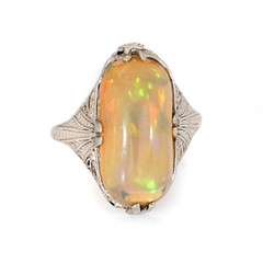 Vintage Belais Art Deco Opal Ring 14k White Gold Sz 5 Filigree Fine Jewelry