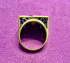 Vintage Gold Tone LAVINTAGE CHINA Blue Teal Rhinestones Square Ring