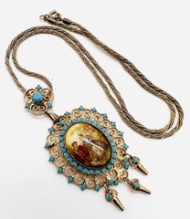 JULIANA Delizza & Elster Turquoise Rhinestone Transfer Necklace Vintage Jewelry