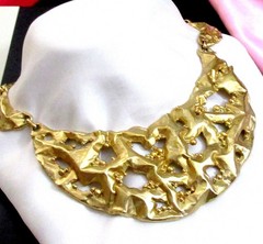VTG Runway 70s Rare NAPIER Brutalist GP Modernist Bib Necklace “Molten Metal”