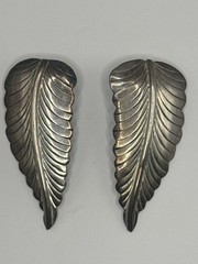 Vintage Sterling Silver Feather Earrings Hand-worked Artisan – Natural Patina
