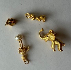 Vintage HOB Co 4 Charm Lot- Dog In House, Rabbit, Elf On Pearl, Elephant