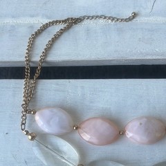 Necklace 90s vintage costume jewelry pink and gold necklace