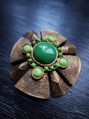 HUGE Vintage Green Lucite Textured Brutalist Medallion MCM Brooch