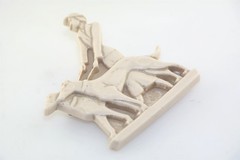 Retro Vtg White Plastic Woman Walking 2 Dogs Figural Pin Brooch