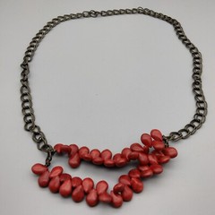 Red Genuine Stone Statement Necklace Beaded 30″ VTG Estate Healing Boho Chic