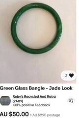 Vintage 2 X 62mm Tubular Jade Look Green Glass Bangle 82 Grams