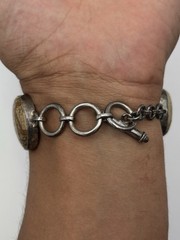 VTG 925 Sterling Silver Picture Jasper Multi Shape Bezel Link Bracelet 8.5”