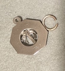 Vintage Sterling Silver Charm Bahamas Souvenir Palm Tree Hexagon Disc Red Stone