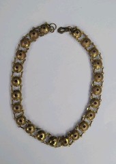 Vintage Old Rare Unique Gold Tone Purple Stones Linked Statement Choker Necklace