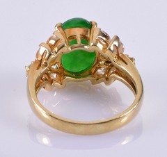 18K GOLD JADEITE JADE DIAMOND RING SIZE 8 1/4 STAMPED AJF