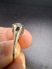 Antique Art Deco 18k White Gold Diamond Sapphire Ring Size 6