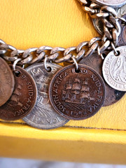 Vintage 14 RARE 1950’s Coin Charm Bracelet South Africa, India