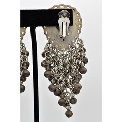 Vintage Statement Crystal Beaded Fringe Clip On Earrings Dangle Waterfall BinBB