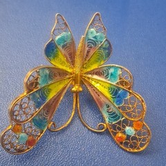 Vintage 800 Sterling Silver Filigree Enamel Butterfly Pin/ Brooch