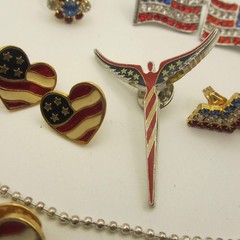 Vintage Patriotic Jewelry Lot Brooch Pin Earrings Ring Necklace Flag Heart