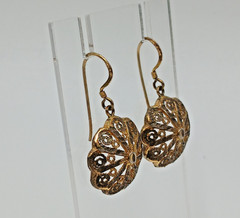 925 MD Vermeil Filigree Drop Earrings 1.5in Sterling Silver 5g Gold Wash Estate