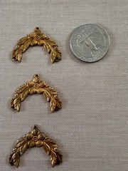 Vintage Brass Floral Leaf Connectors 32x25mm 3 Point Jewelry Findings NOS Lot of