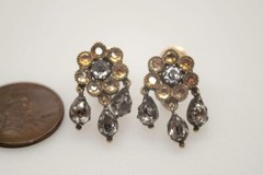 ANTIQUE GEORGIAN ENGLISH 15K GOLD & SILVER FOILED CITRINE PASTE EARRINGS c1820