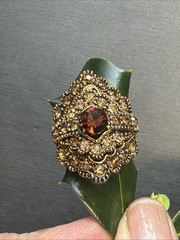Vintage Ring Cognac Topaz Rhinestone Statement Cocktail Adjustable Size