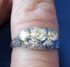 Original EARTH MINED Diamond ART Deco Engagement RING Vintage PLATINUM Trilogy