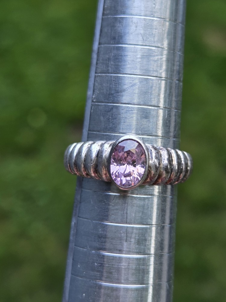 Vintage Pink Stone Sterling Silver Ring Art Deco Style 925 Size 7.75