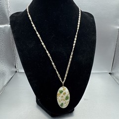 Silver Tone Germany Signed White Green And Gold Pendant Necklace Woman’s Fashion