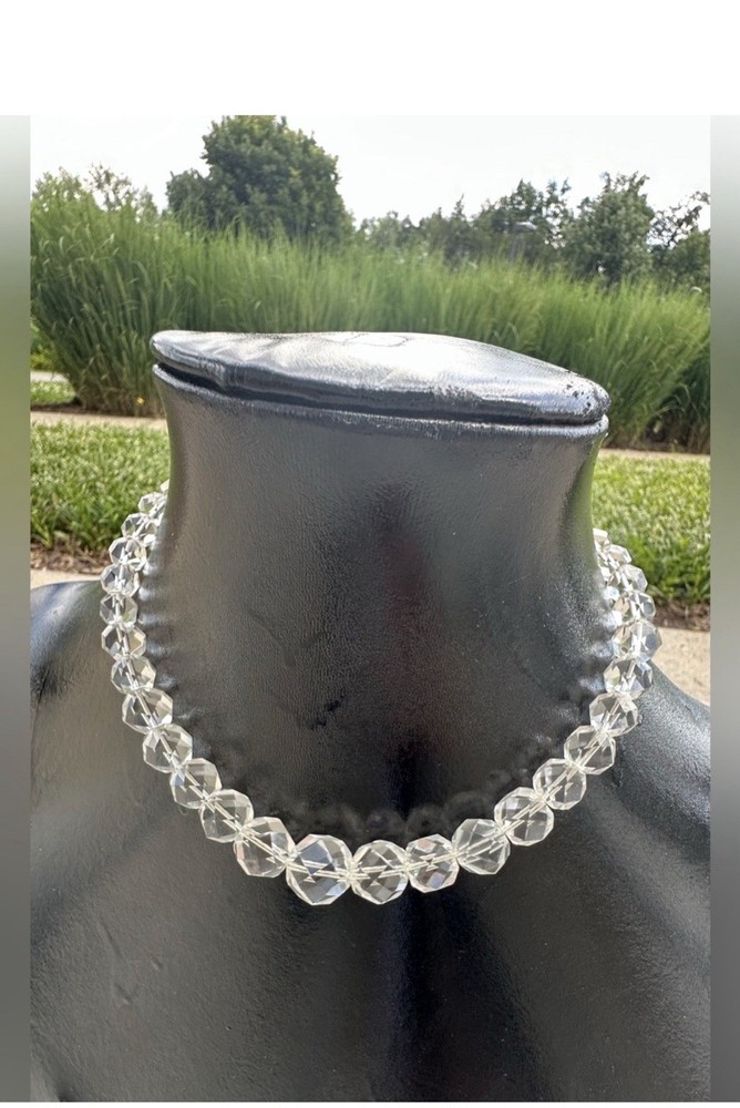 Vintage Victorian Rock Crystal Beaded with Sterling Silver Clasp 16” Necklace