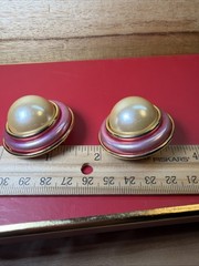 Vintage 1970s 80s Clip On Earrings Imitation Pearl Cabochon Gold Tone