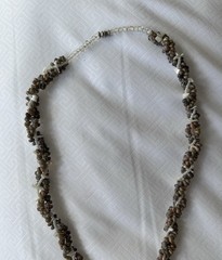 Vintage 70s Boho Real Small Sea Shell Brown Cream Strand Necklace Beachy Coastal