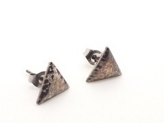 Vintage Silver Tone Post/ Stud Style Earrings 12mm Textured Triangle Geometrical