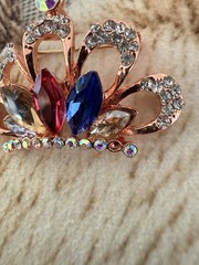 Rose Gold Crown Brooch Multicolor Marquise Rhinestone AB Crystal Pin AS IS