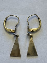 VTG Rolled Gold Dangle Triangle Leverback Earrings-Dainty Floral Accent-Pierced