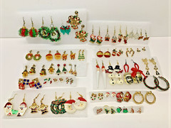 Vintage To Modern Lot of 40 Christmas Holiday Pierced Earrings Costume Jewelry