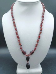 Antique Glass Necklace Beaded Purple Red Opalescent Y Dangle Barrel Clasp 18″