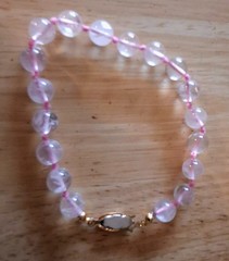 Vintage Jewelry Hand Knotted Rose Quartz Round Beads Bracelet Fishhook Clasp