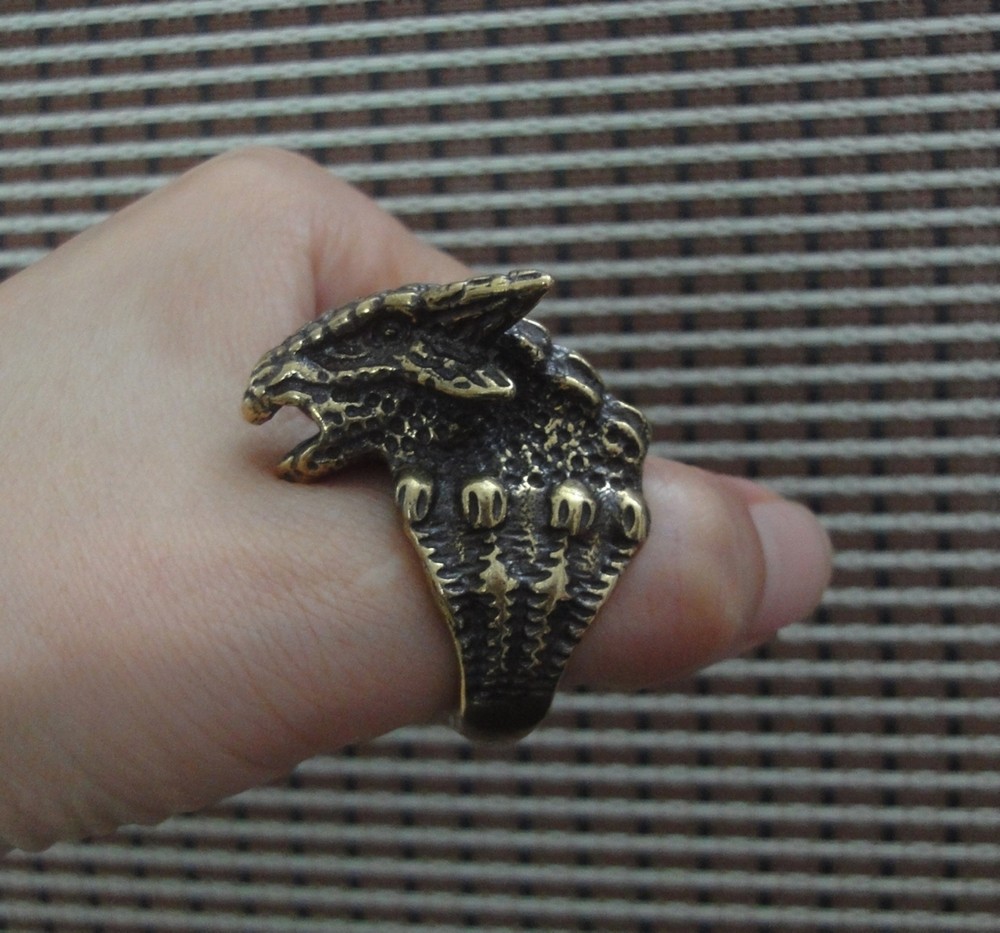 Solid Brass Fierce Dragon Claw Ring Vintage Style 21MM – US 11
