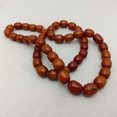 Antique Ottoman Dark Honey Cognac Bakelite Catalin Faturan Bead Necklace 84.71g