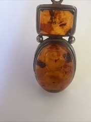 Vintage Sterling Silver 925 Big Cognac Amber Pendant 12.96g
