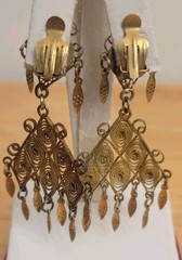 Earrings Clip On Jerusalem 935 Silver Dangle Filigree /Cannetille /antique